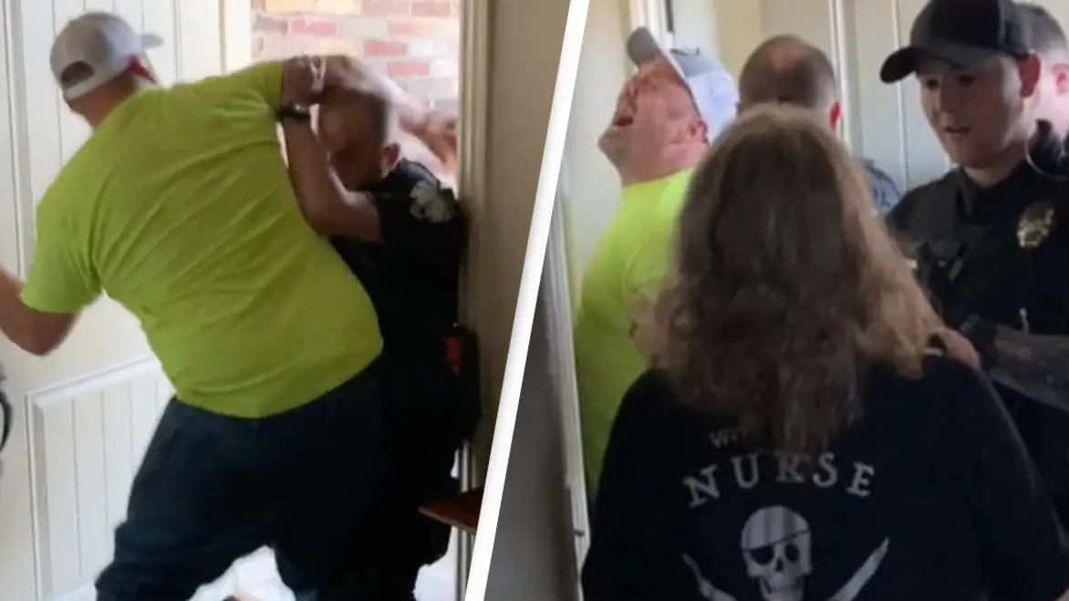 Police bust into dad's home and arrest him for piercing son's ear