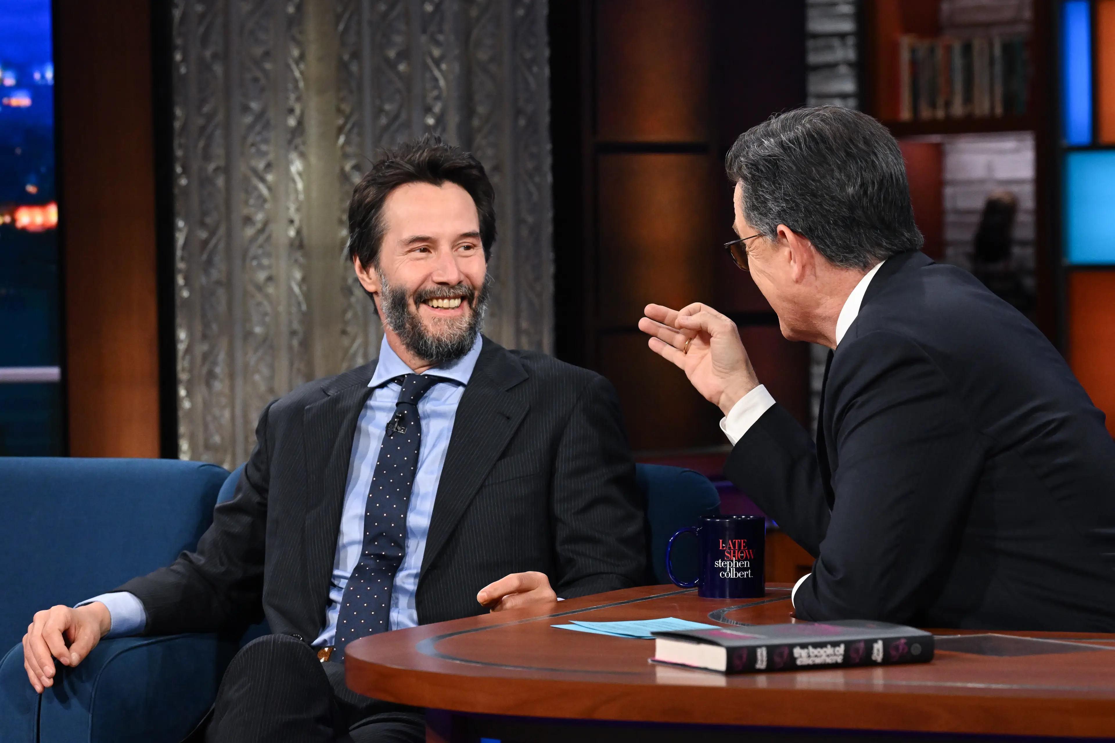 Keanu Reeves paused as he thought of the right words to describe the impact of The Matrix films. (Scott Kowalchyk/CBS via Getty Images)
