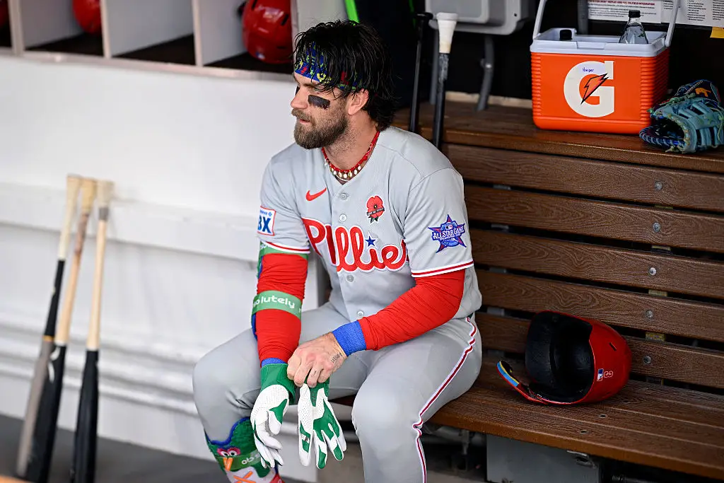 The internet has some thoughts about Bryce Harper's tooth-brushing technique (Orlando Ramirez/Getty Images)