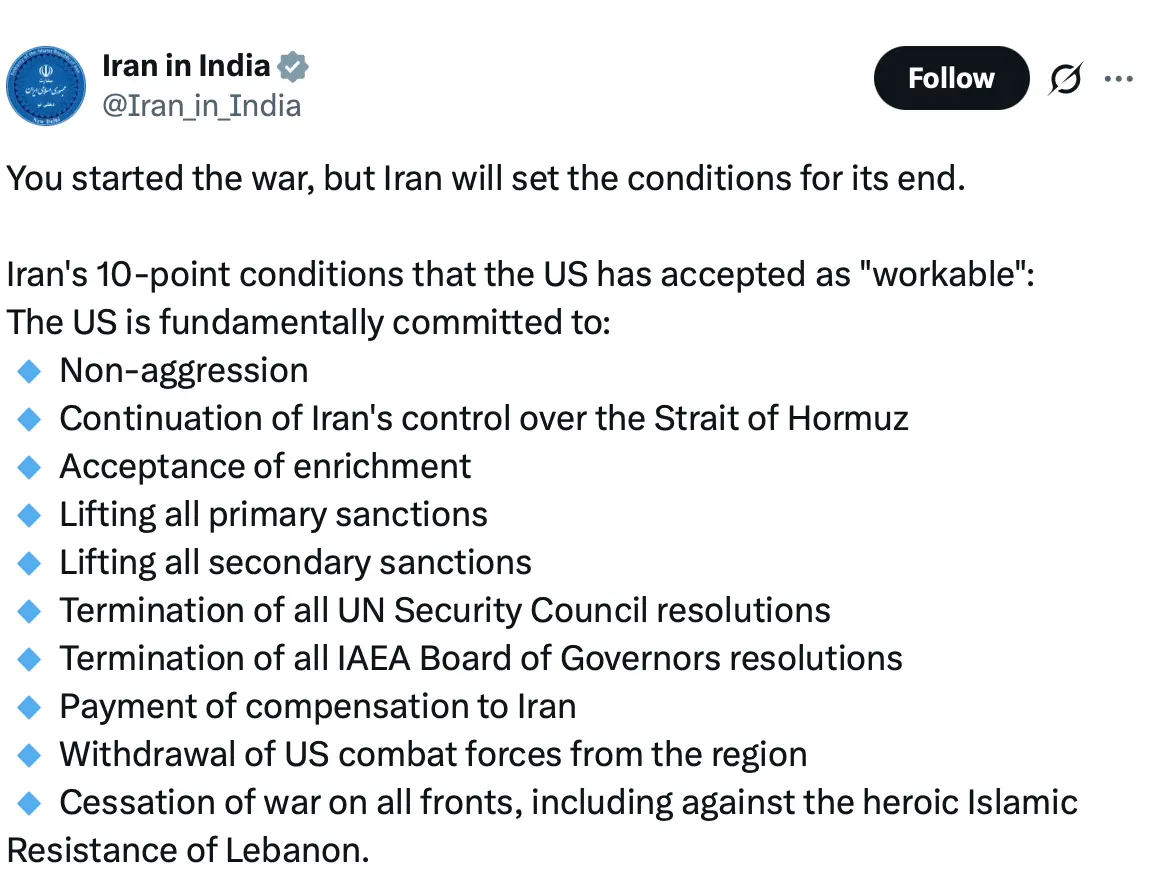 The Iran Embassy in India posted the 10-point plan on social media (X/@iran_in_india)