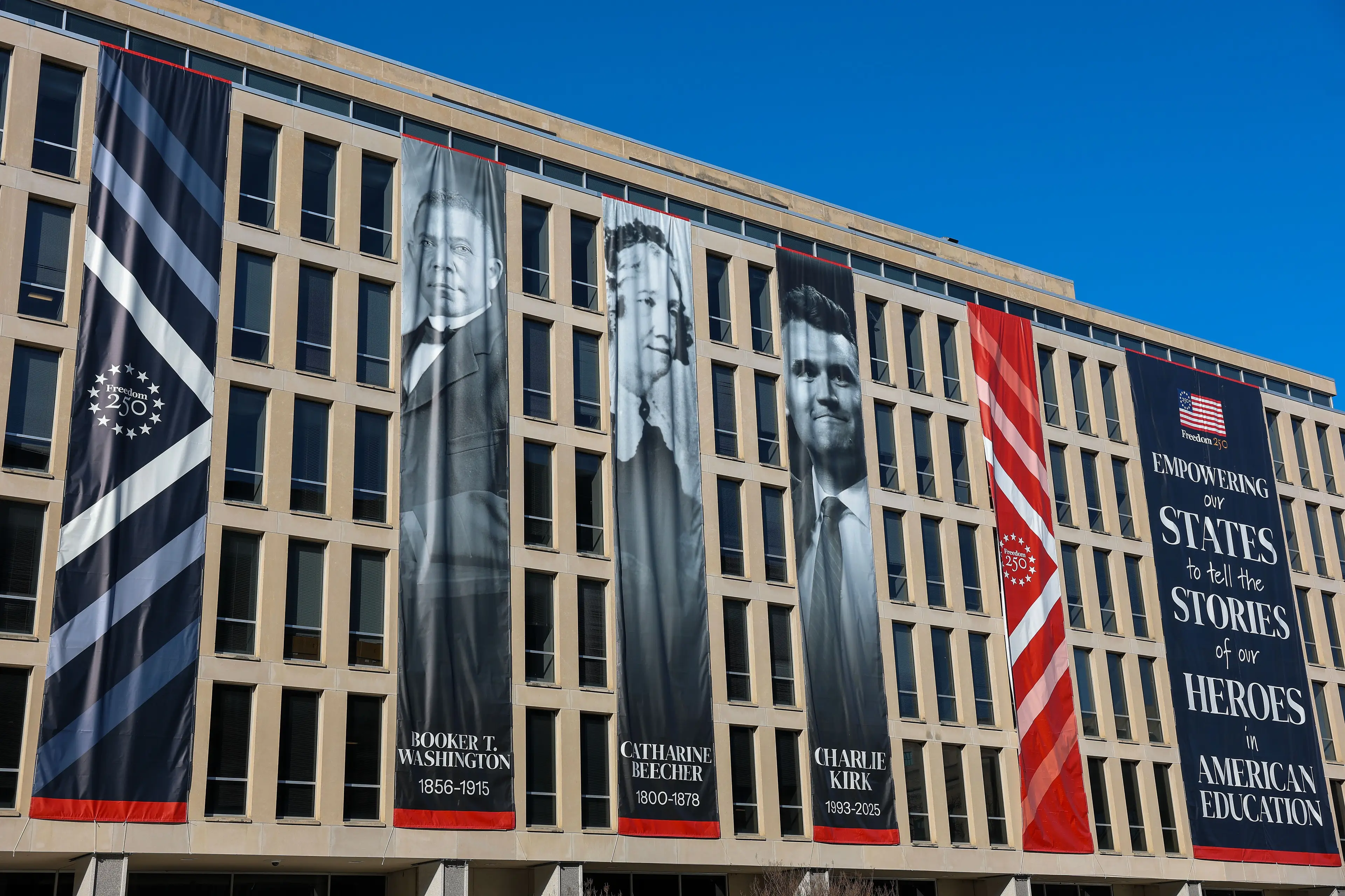 The likes of Benjamin Franklin, Martin Luther King Jr. and Catharine Beecher are featured alongside Kirk (Tasos Katopodis/Getty Images)