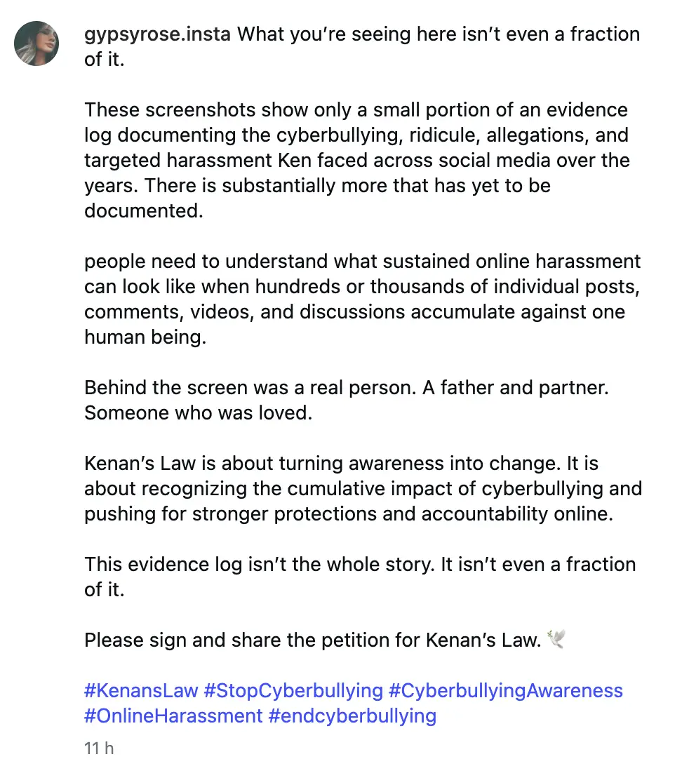 Gypsy Rose Blanchard has claimed Urker was targeted relentlessly online by trolls and cyberbullies (Instagram/@gypsyrose.insta)