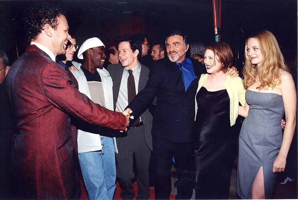 Graham with the main cast of Boogie Nights at its Premiere in 1997. Featuring John C. Reilly, Don Cheadle, Mark Wahlberg, Burt Reynolds and Julianne Moore (Jeff Kravitz/FilmMagic, Inc)
