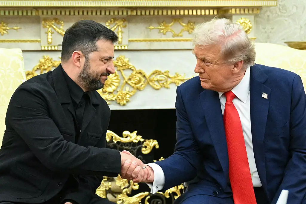 Trump's handshake with Zelenskyy was much less forceful this time around (MANDEL NGAN/AFP via Getty Images)
