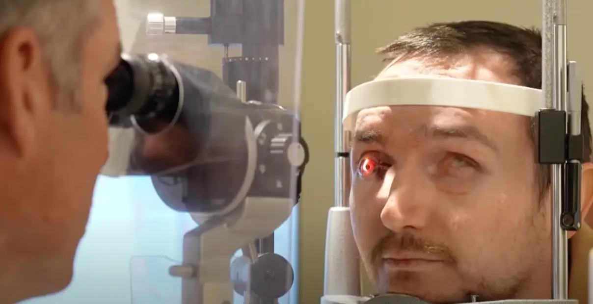 Brent can miraculously see out of his eye again (YouTube/ABC7)