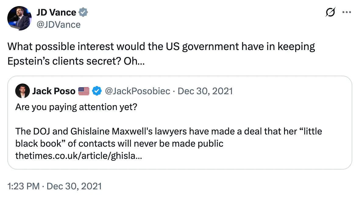 JD Vance suggested the former government was keeping secrets (X/@JDVance)