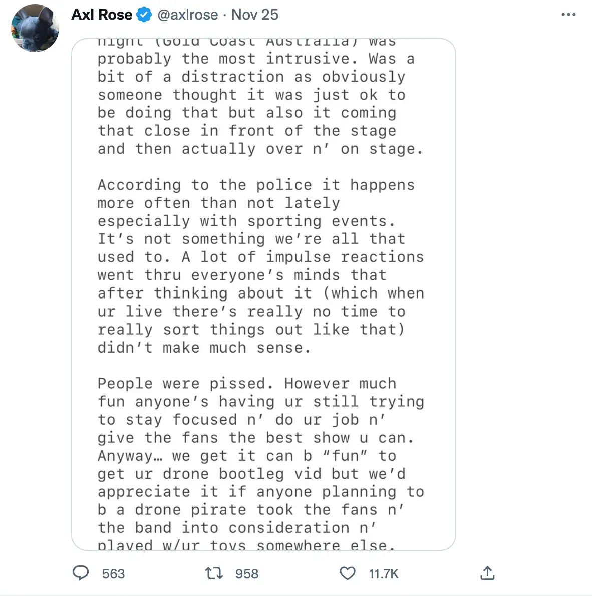 He took to Twitter to make further comments.