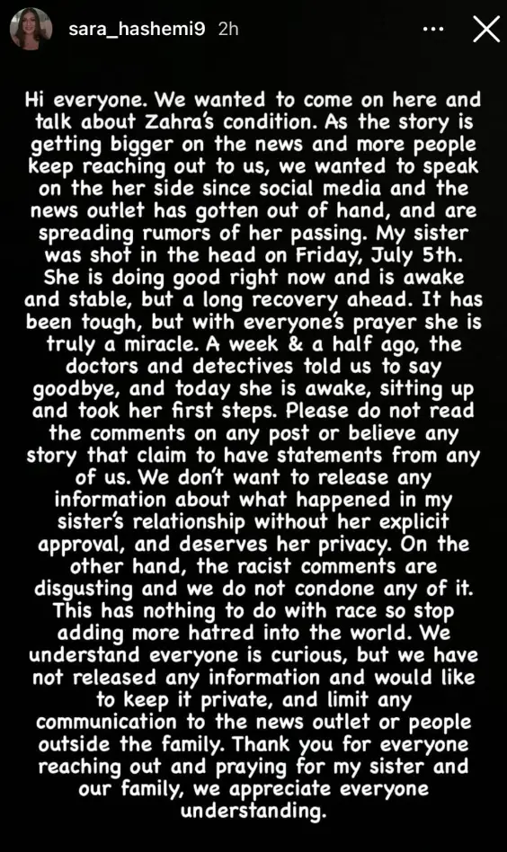 Sara Hashemi shared a statement online (Instagram/sara_hashemi9)