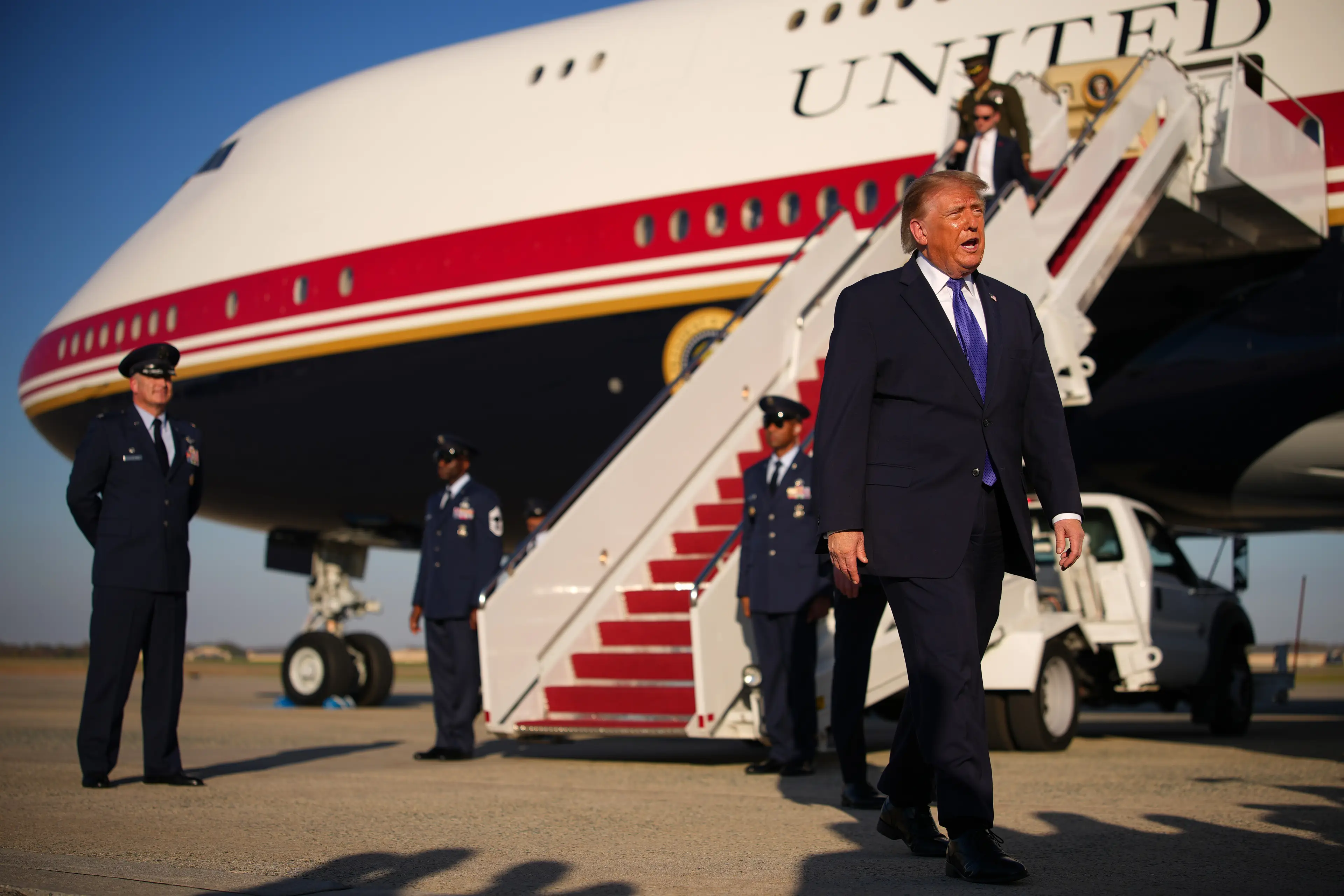 Donald Trump spoke to reporters after exiting Air Force Once on October 29 (Andrew Harnik/Getty Images)