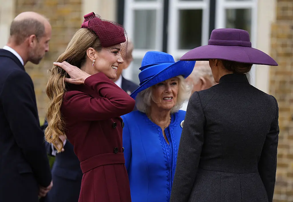 Kate, Princess of Wales, and Queen Camilla speak with First Lady Melania Trump (Aaron Chown - WPA Pool/Getty Images)