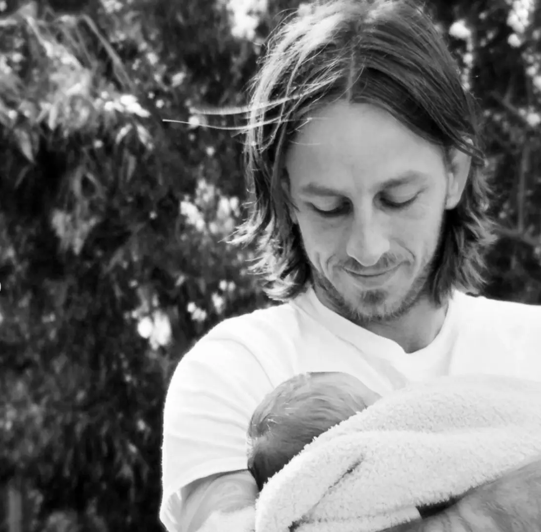Frances shared a cute photo of her husband Riley Hawk holding their son (Instagram/@thespacewitch)