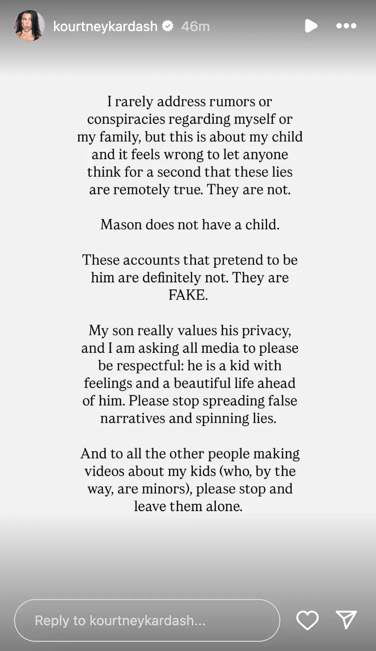 Kourtney Kardashian took to her Instagram story (Instagram/ @kourtneykardashian) 