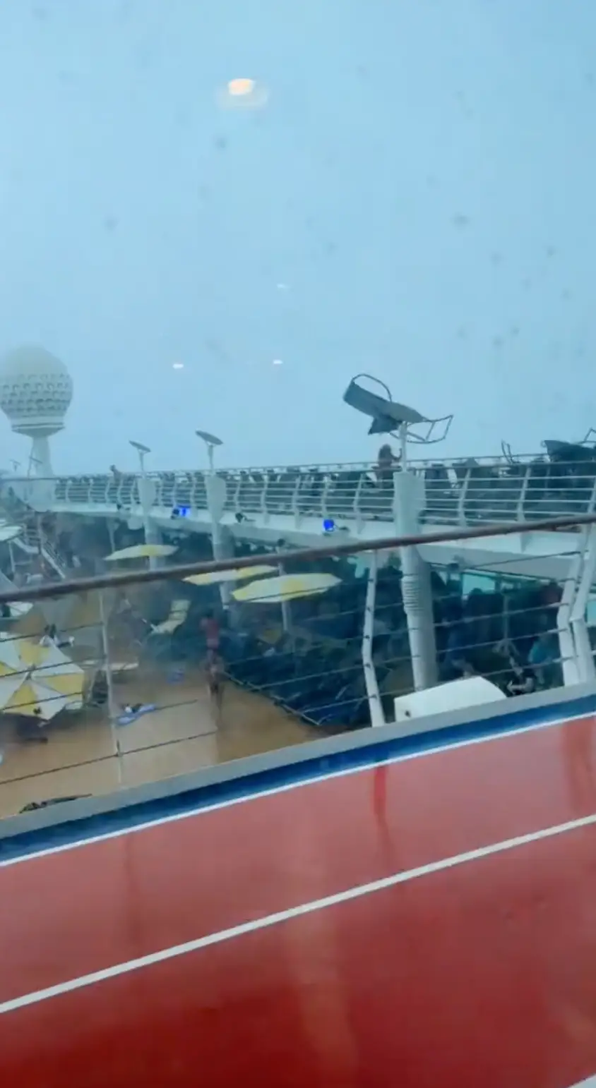 A sun lounger came extremely close to hitting one passenger.