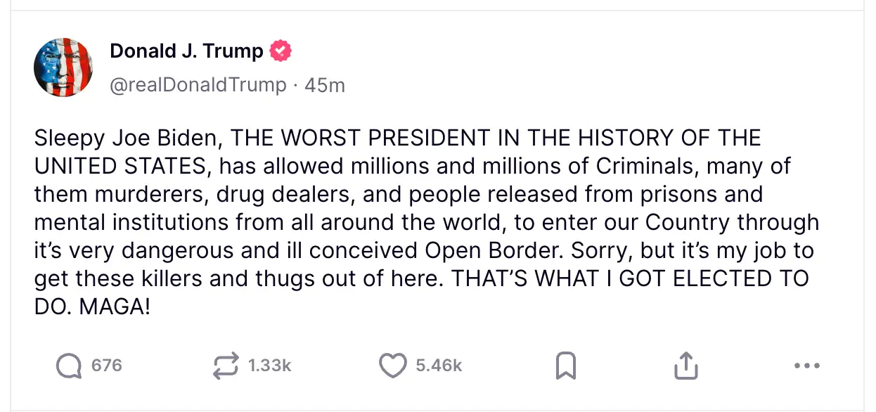 Donald Trump described Biden as the 'worst president' in US history (Truth Social/@realDonaldTrump)