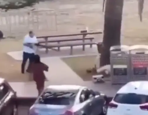 The bystander incredibly manages to wrestle the weapon free (X)