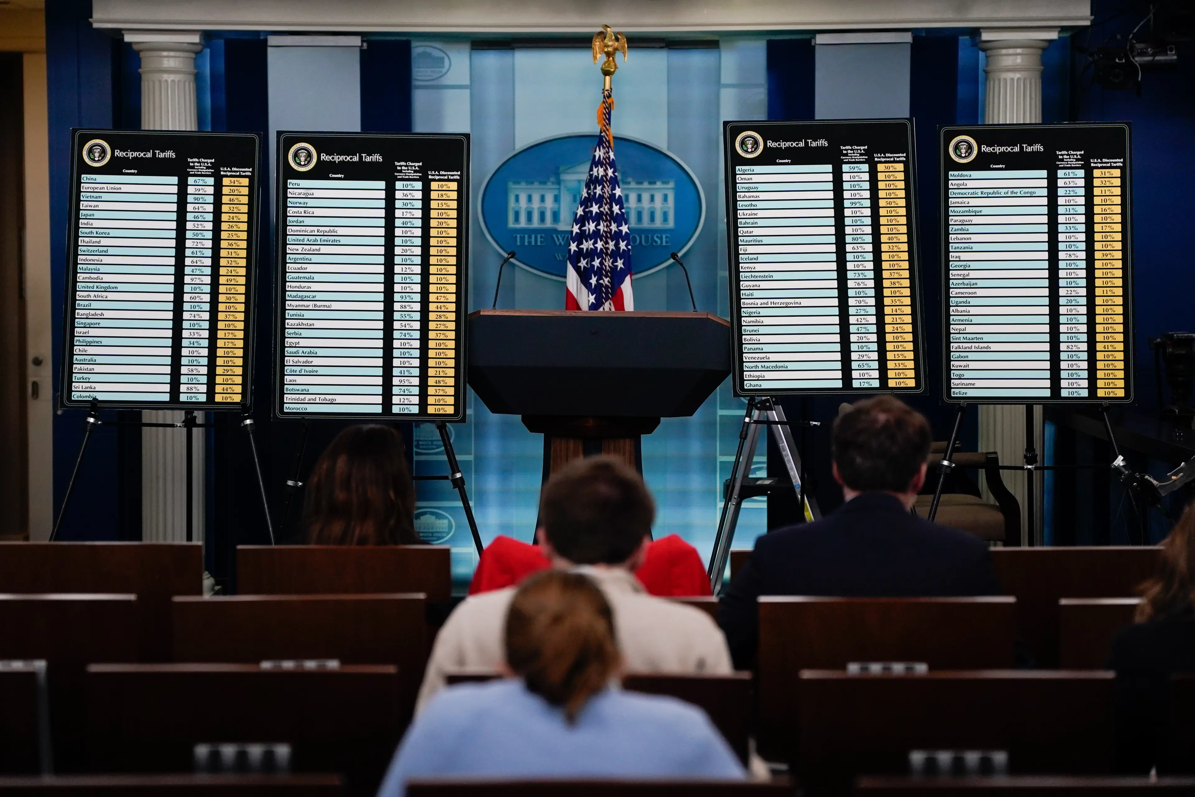 Donald Trump shared posters of the which countries will be facing which tariffs (Kent Nishimura/Bloomberg via Getty Images)