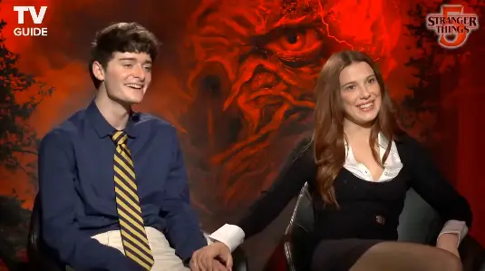 The pair could be seen laughing through the interview (X/TV Guide)