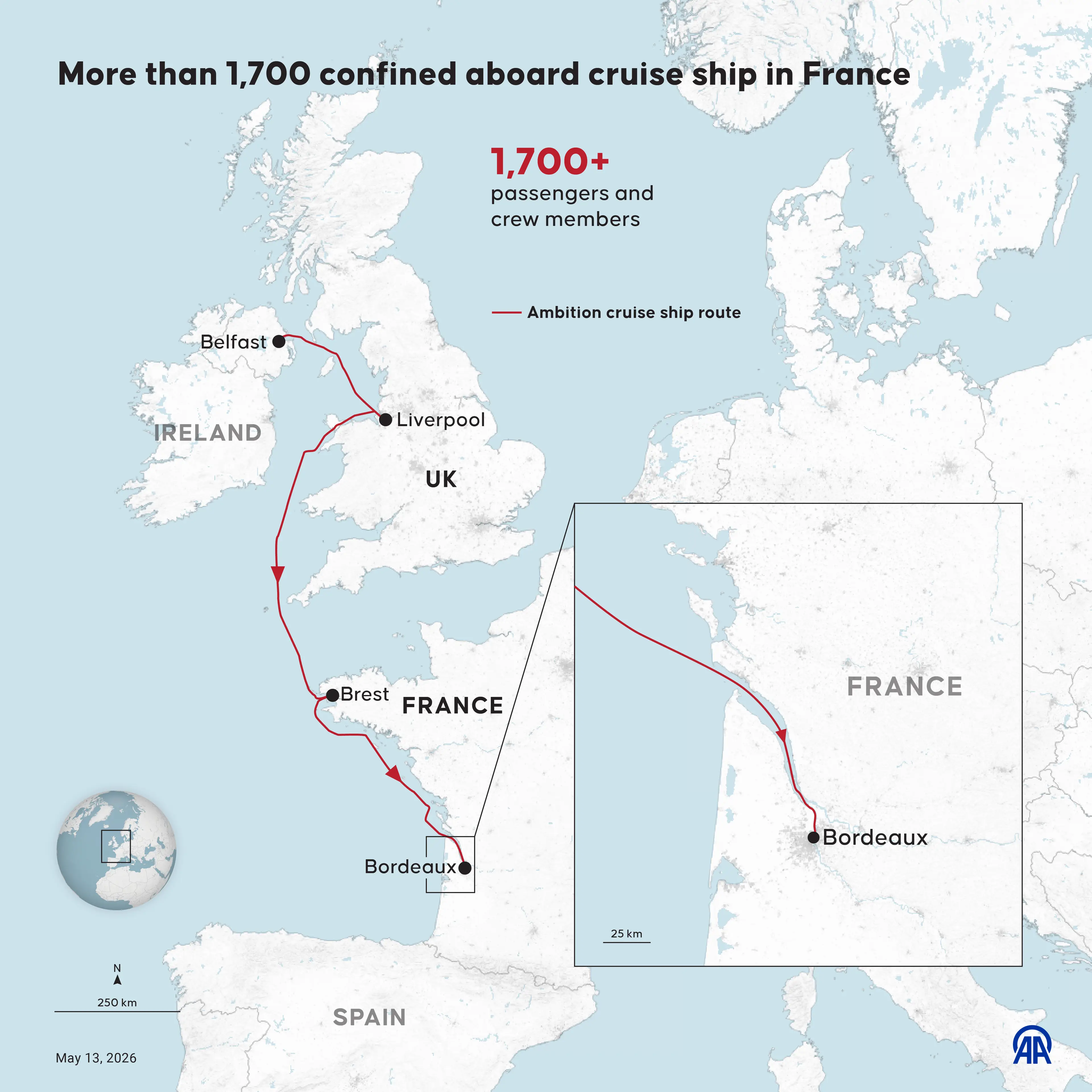 The ship set sail from Belfast on May 8 (Yasin Demirci/Anadolu via Getty Images)