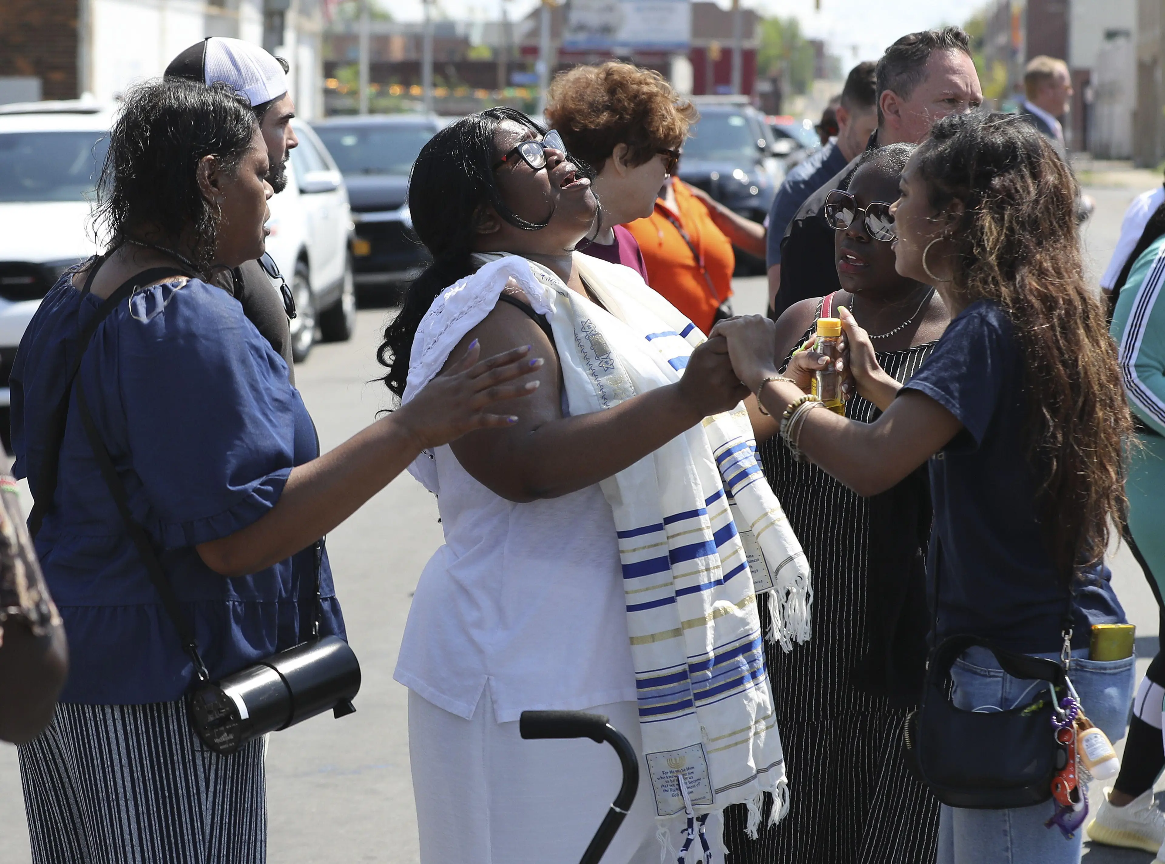 Mourners at the memorial in Buffalo, New York.