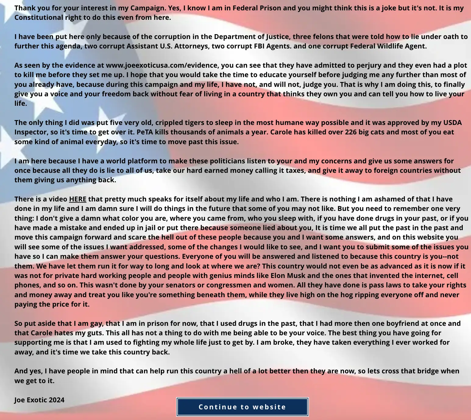 Joe Exotic released a statement around his plans to run for President.