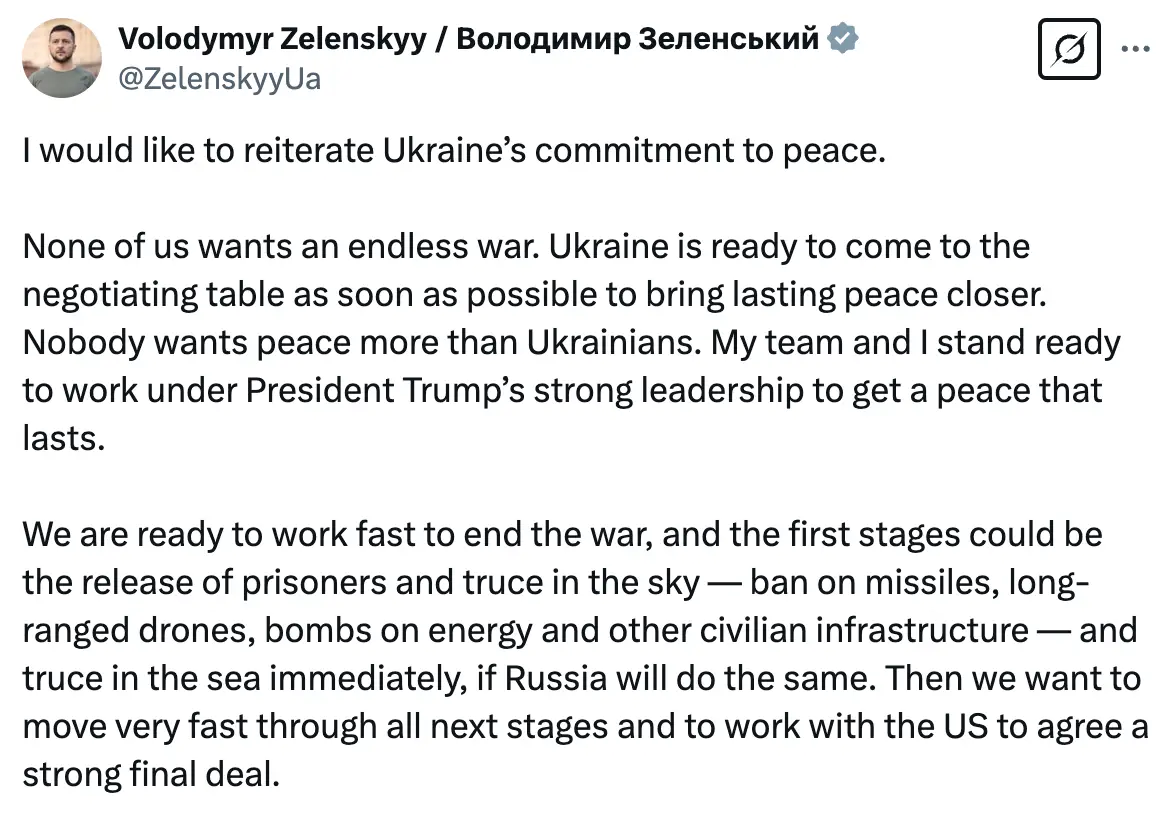 Zelenskyy shared a statement on the meeting on Twitter (X/@ZelenskyyUa)