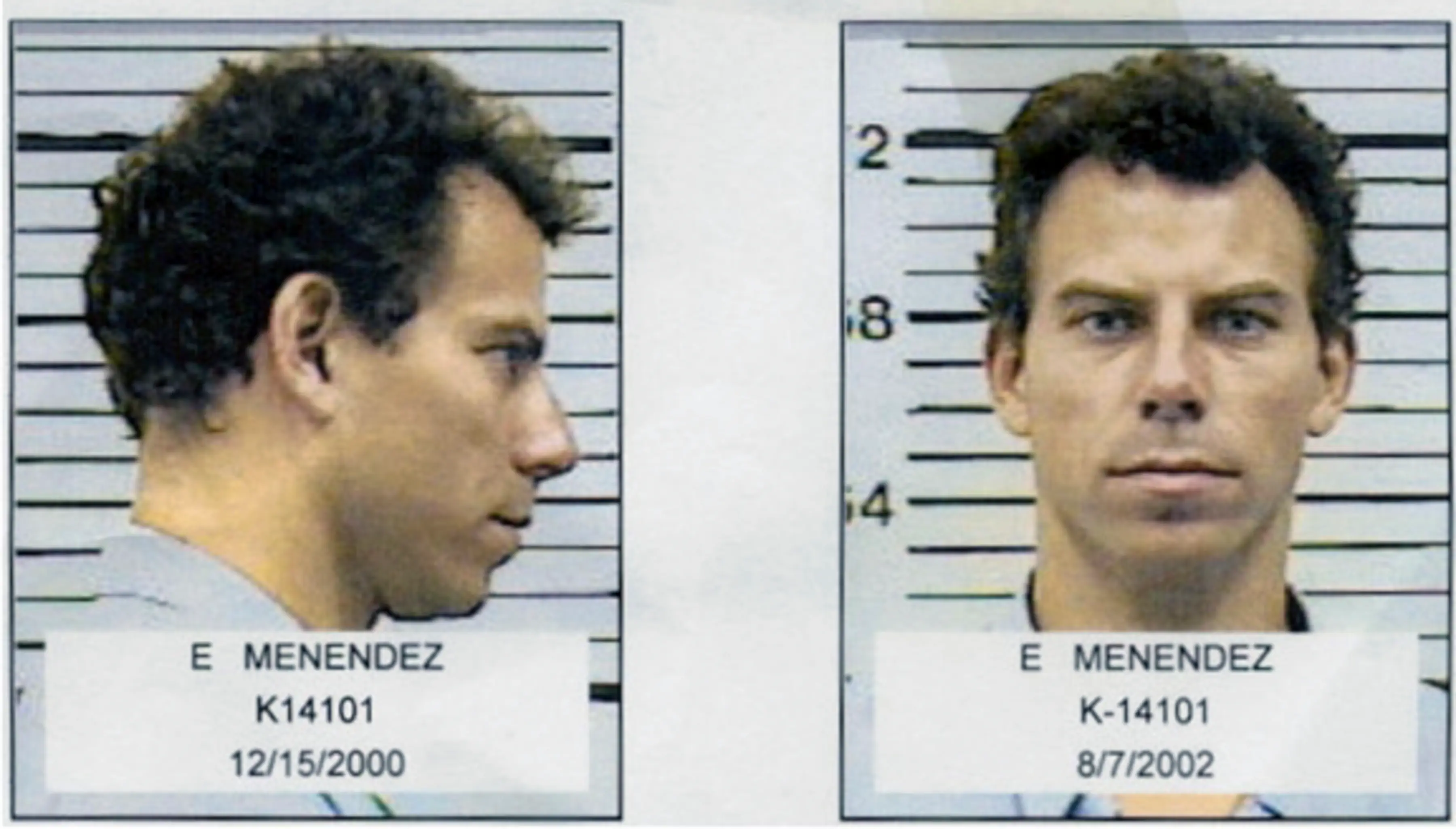 Mug shots of Erik Menendez in 2000 and 2002 (Photo by Kypros/Getty Images)