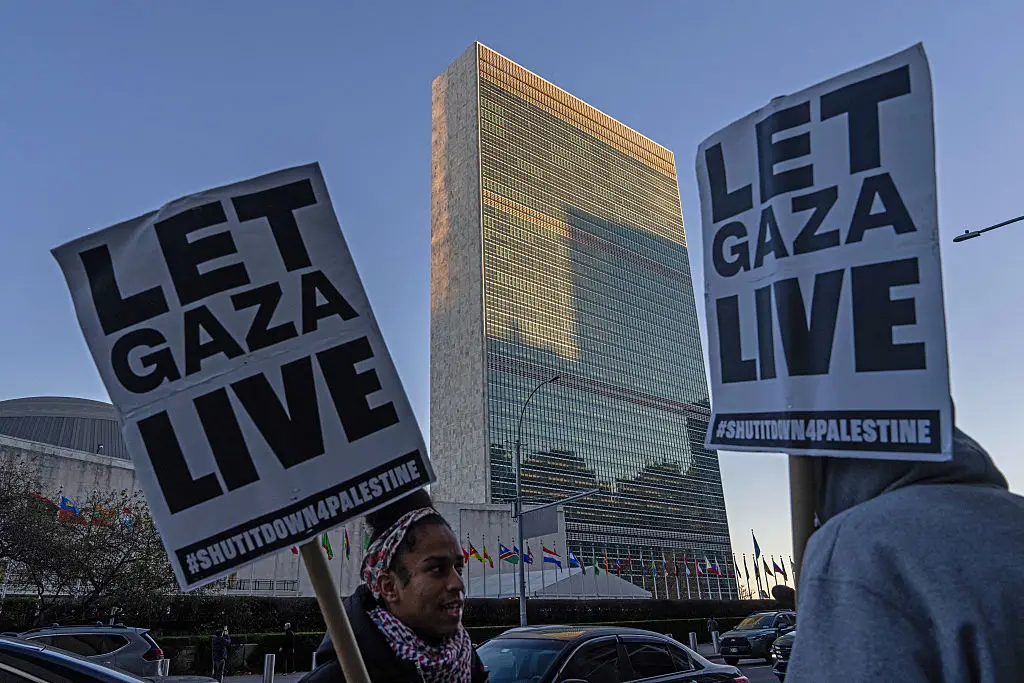 Demonstrators voiced their views outside the UN building (Adam Gray/Getty Images)