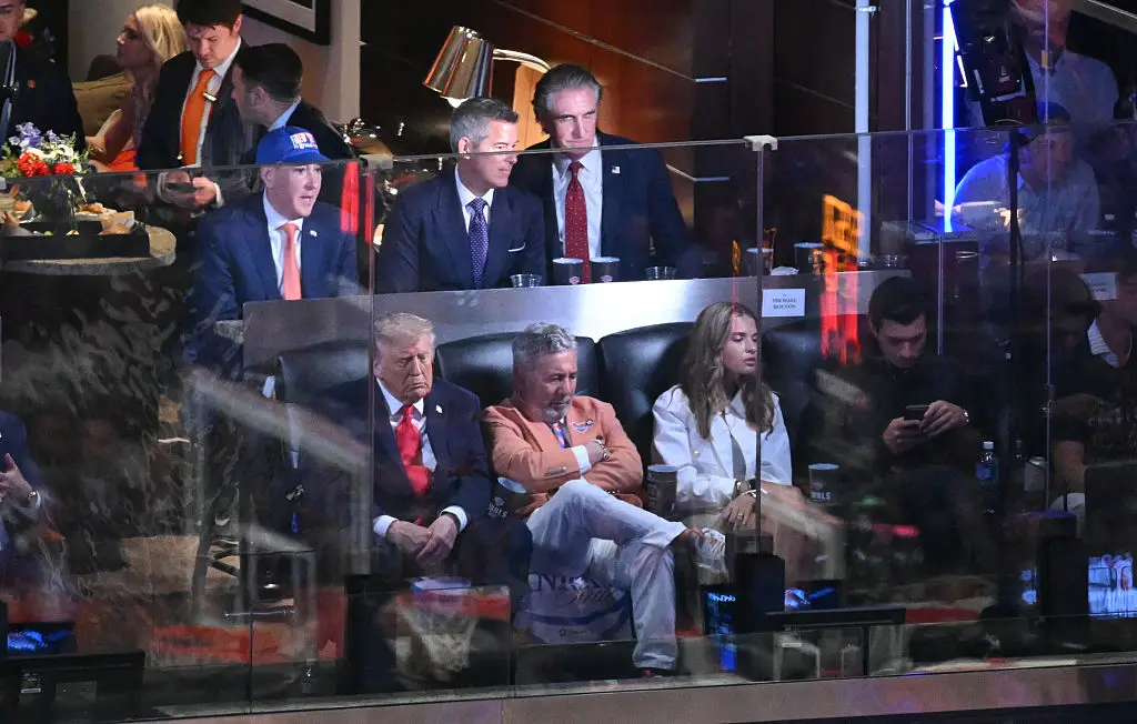 A glum-looking President Donald Trump attended the only game of the NBA Finals where his team, the New York Knicks, lost (SAUL LOEB / AFP via Getty Images)