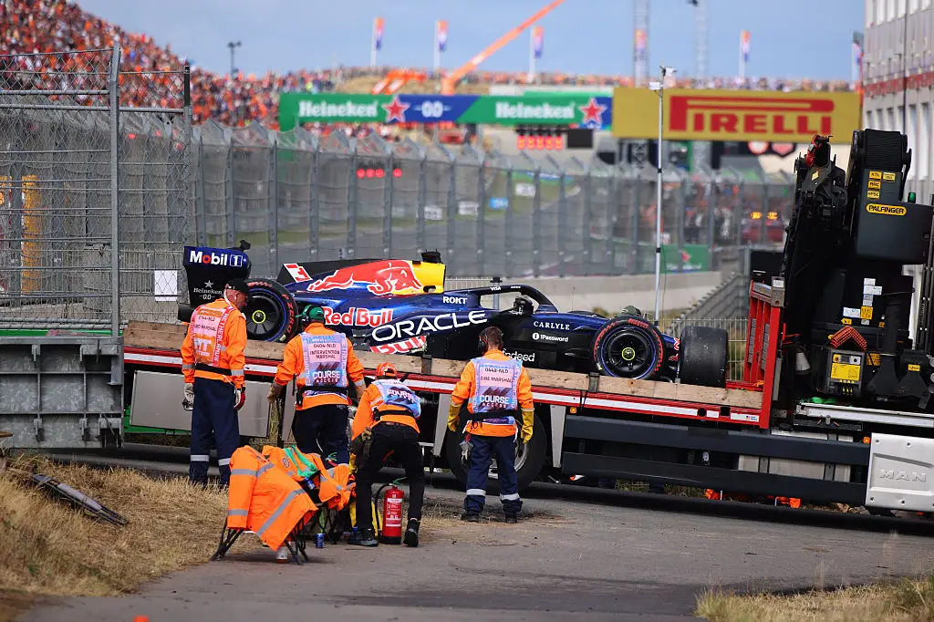 Hometown champion Max Verstappen's race was ended in the first lap after a crash. (Photo by Anni Graf - Formula 1/Formula 1 via Getty Images)
