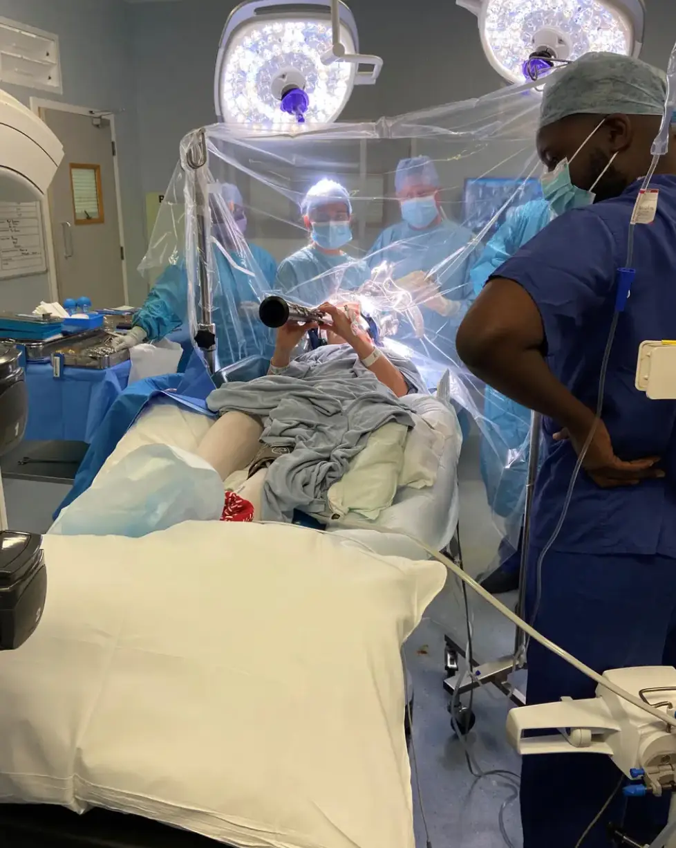 Denise Bacon played the clarinet during surgery (Karen Welsh/King’s College Hospital/PA)