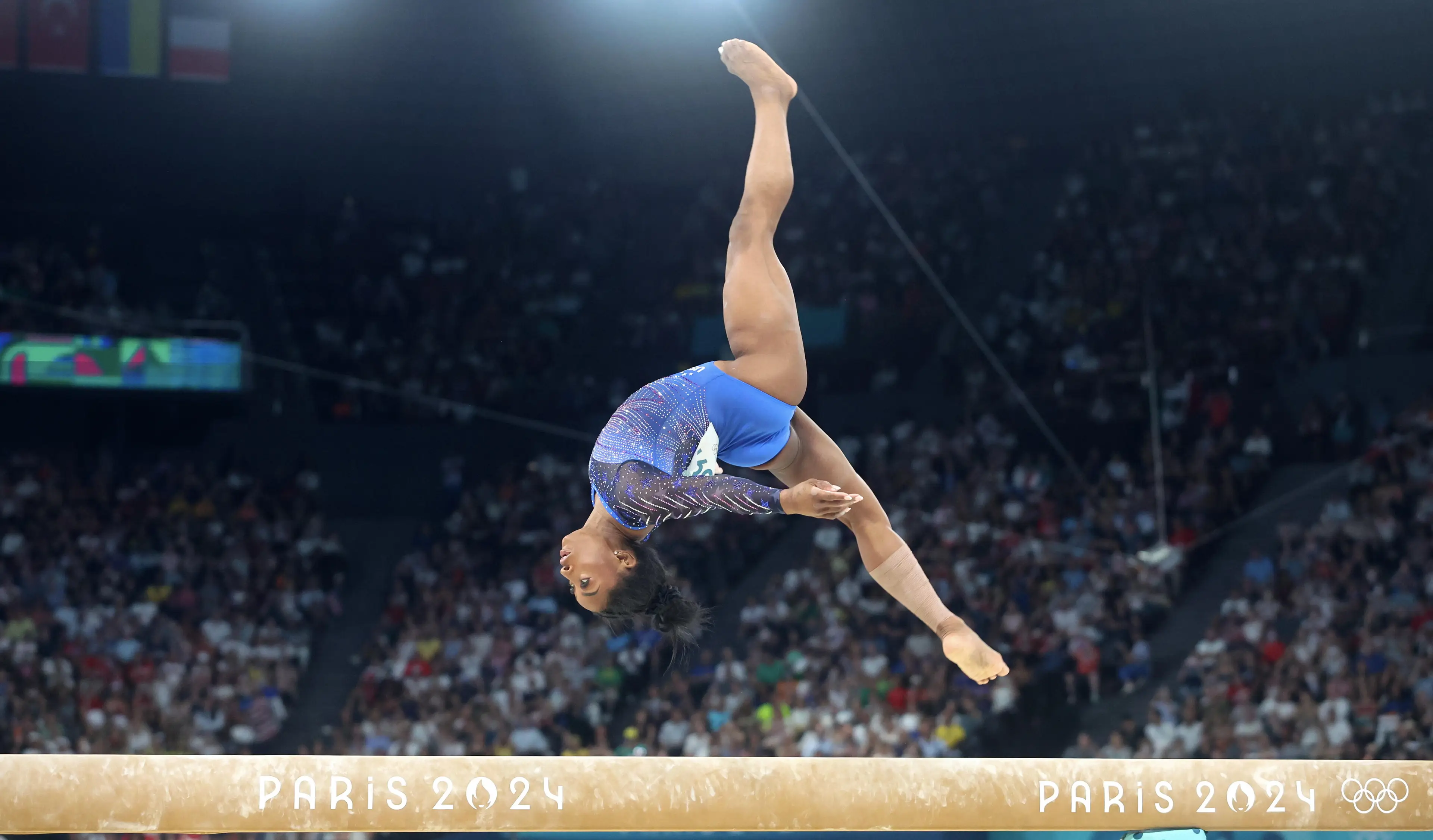 Simone Biles came in fifth in the balance beam final. (Xavier Laine/Getty Images)