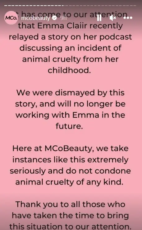 One of the brands the influencer had partnered with then said they wouldn't be working with her again.