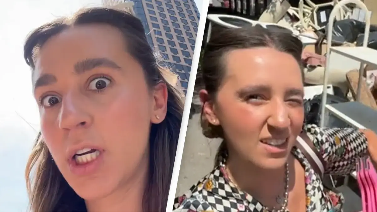 Woman divides opinion after rummaging through dead person's belongings that were dumped on sidewalk