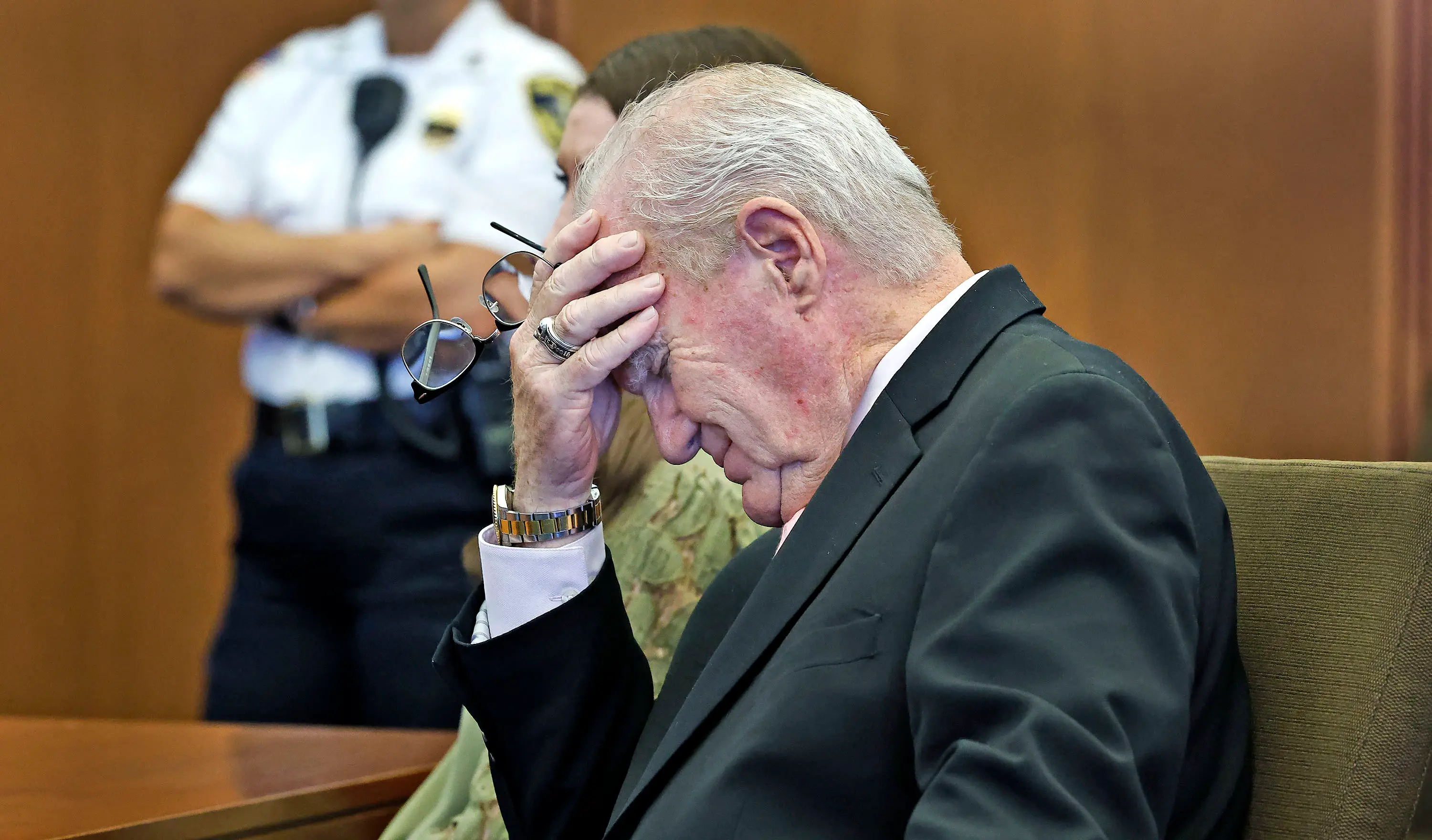 Defense attorney Kevin Reddington reacts to the news before speaking outside court (Greg Derr / POOL / AFP via Getty Images)