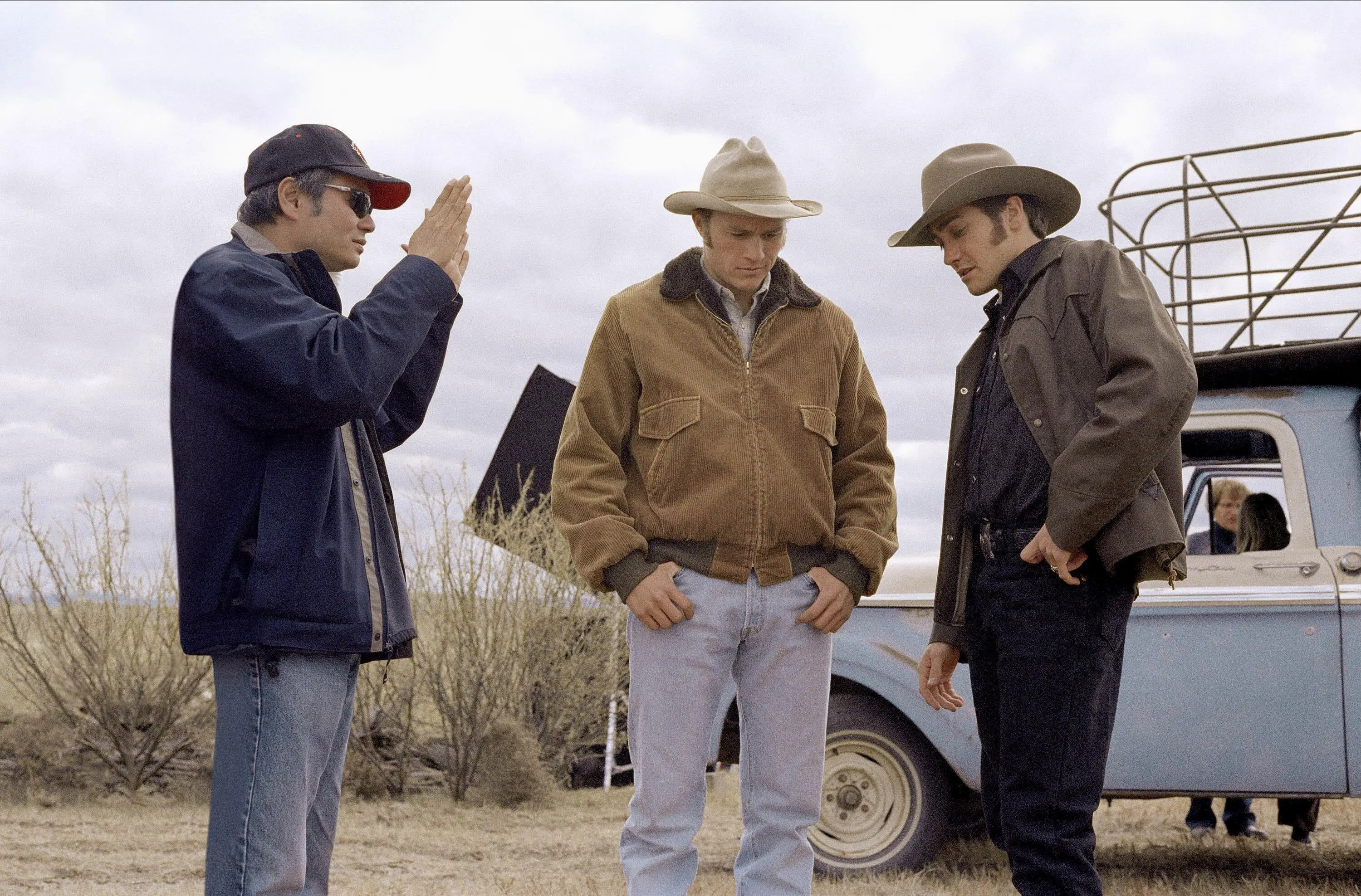 Ang Lee with the two stars on set.