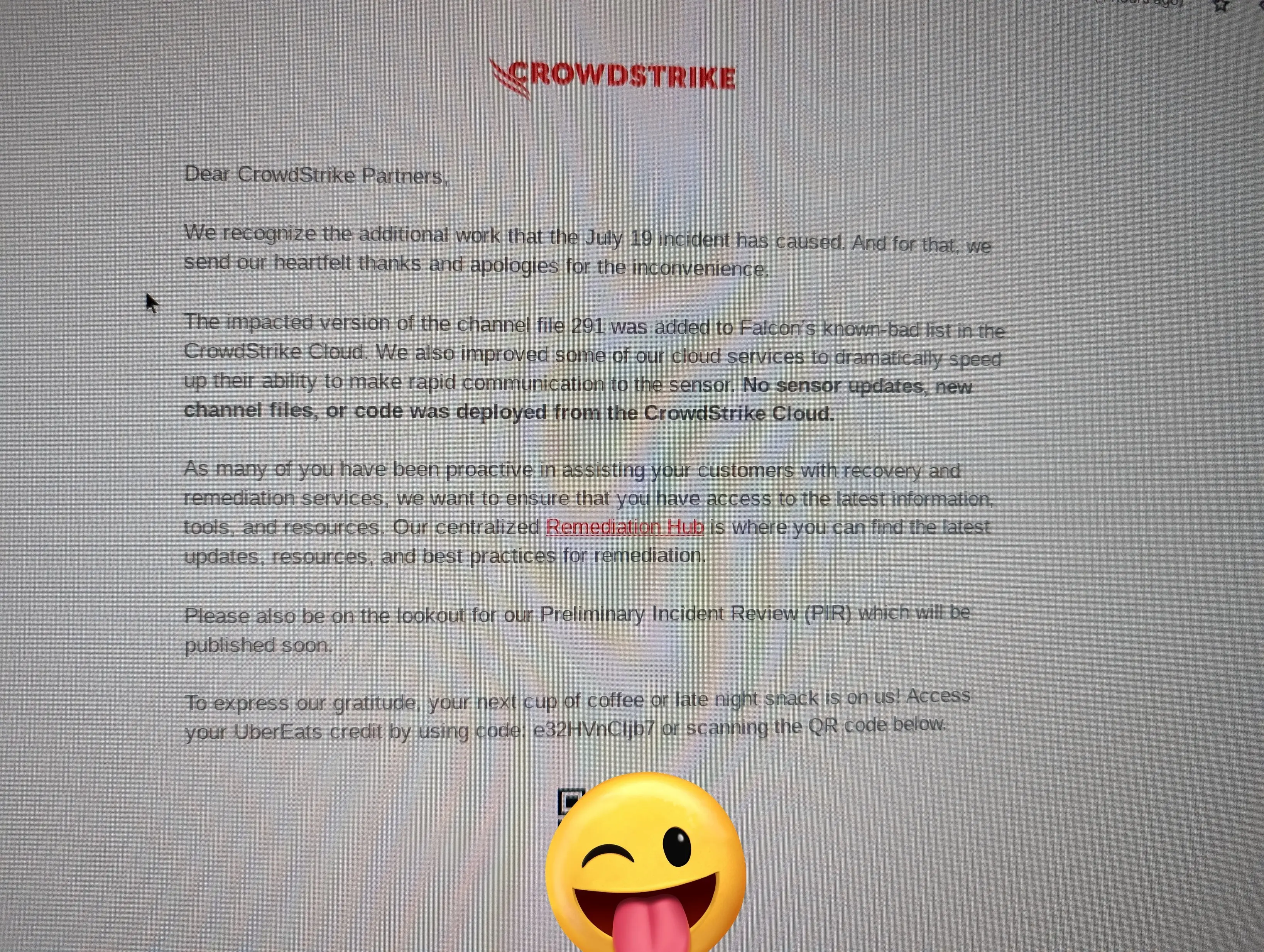 The email some Crowdstrike customers claimed they received (X/@pitdesi)