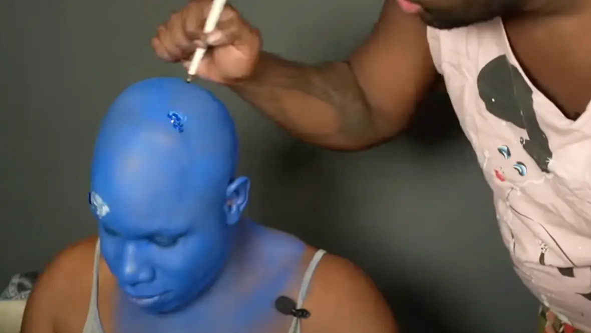 Sibling Rivalry recreated Doja Cat's look but in blue.