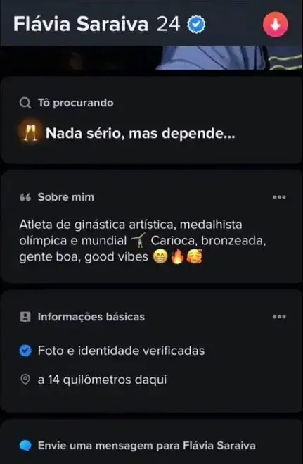 Her Tinder profile has seemingly surfaced online. (Tinder / Flavia Saraiva)