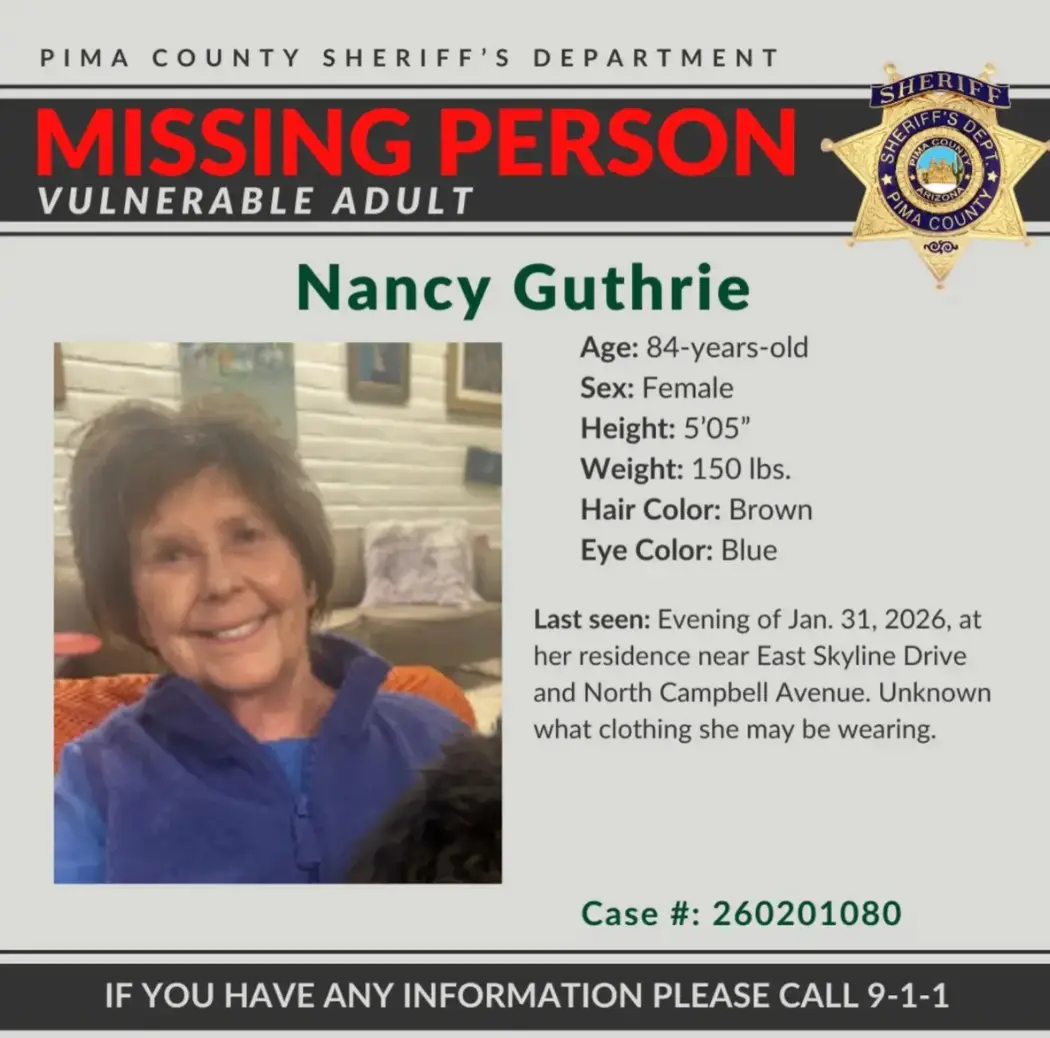 Nancy Guthrie was last seen on January 31 (Pima County Sheriff's Department)