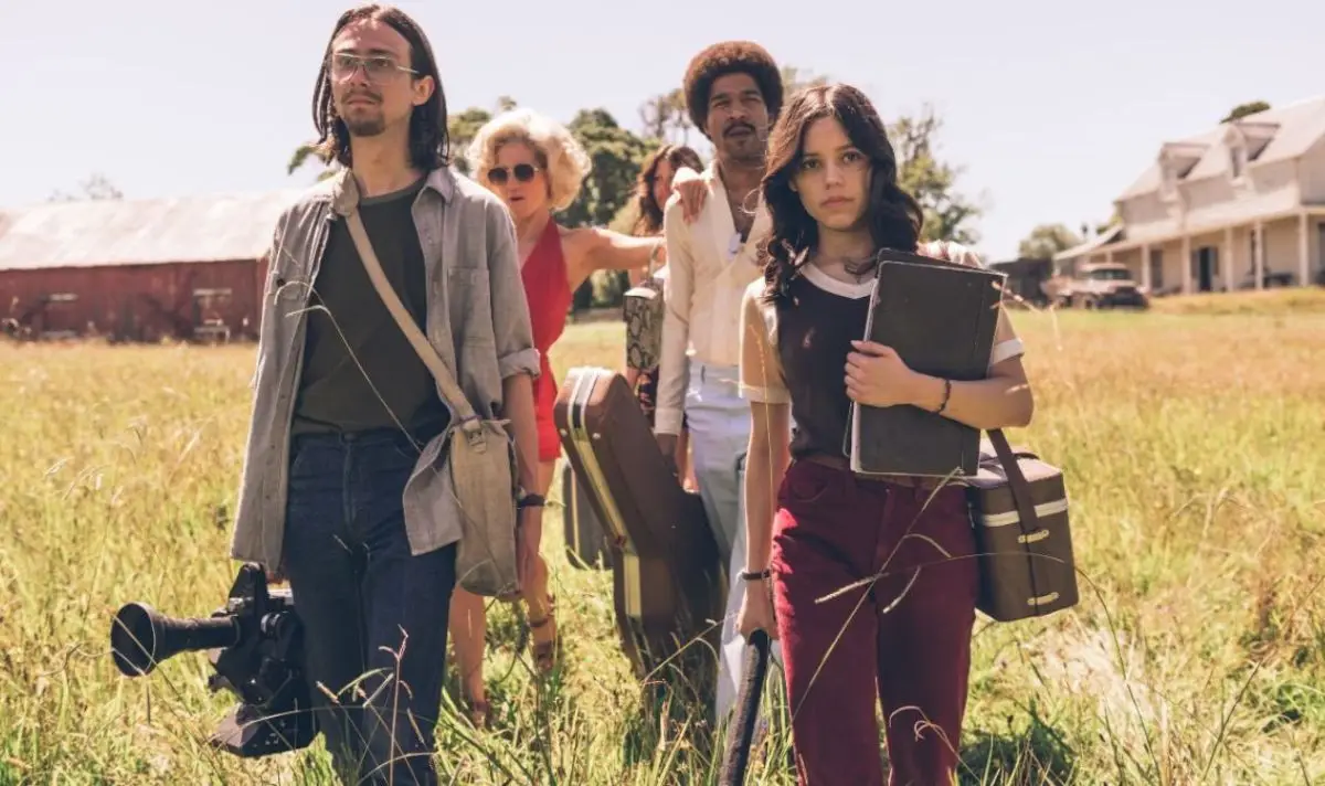 X stars Kid Cudi and Jenna Ortega. (A24)