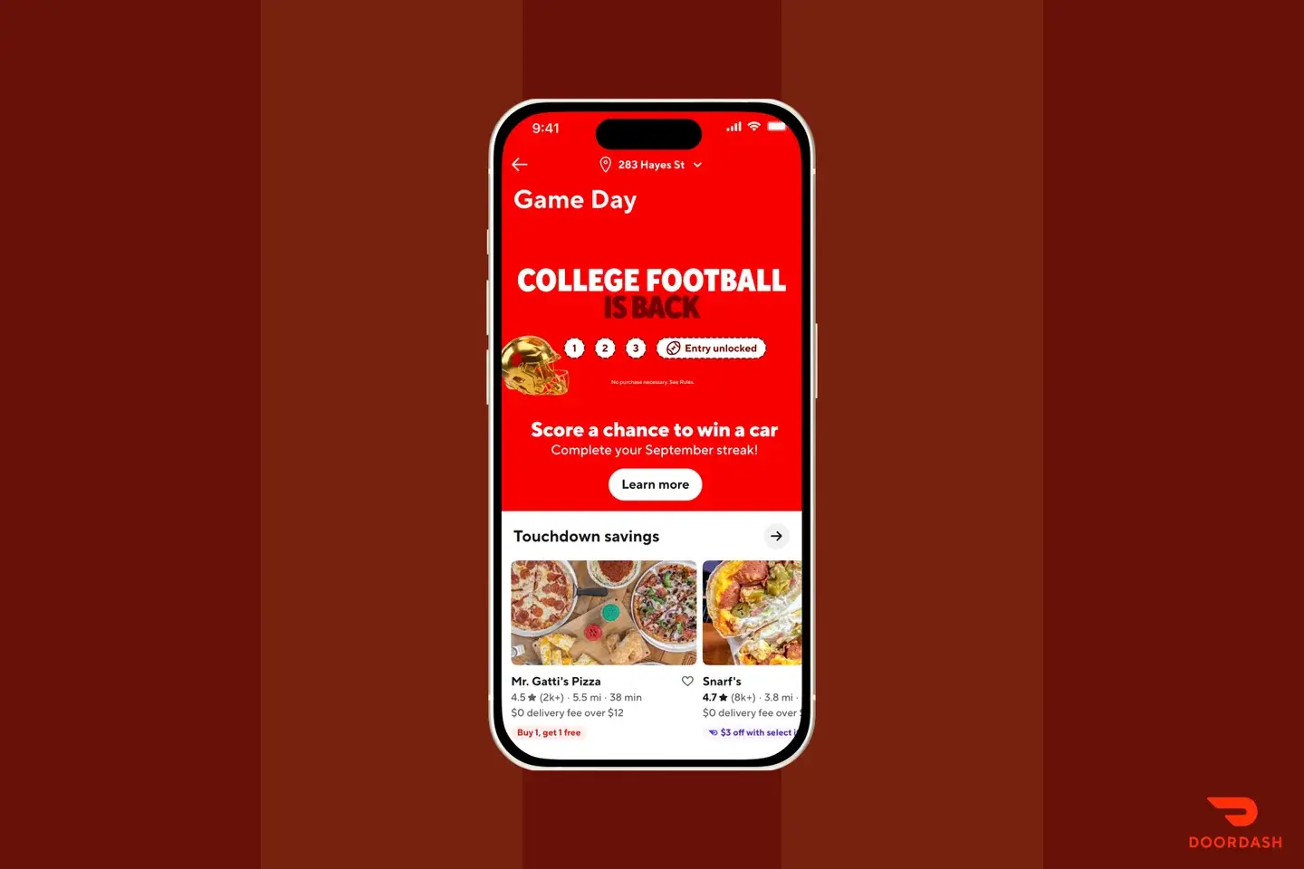 Football fans could be in with the chance of winning a brand new car or house deposit (DoorDash)