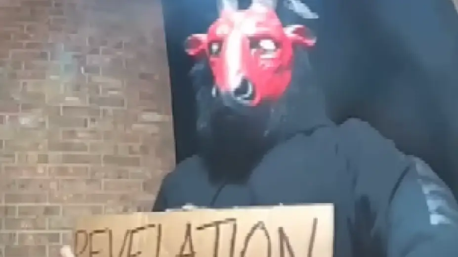 Doorbell footage captures terrifying moment ‘devil’ approaches house carrying eerie sign