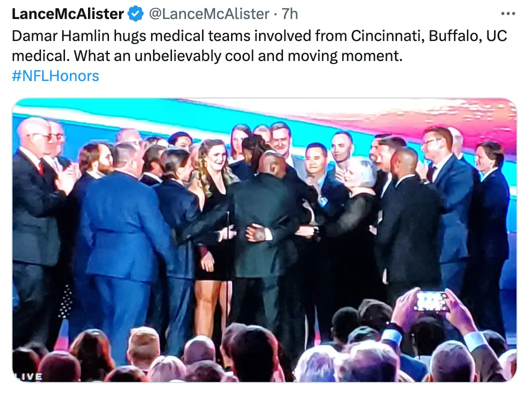 Hamlin hugged those on stage with him at the event.