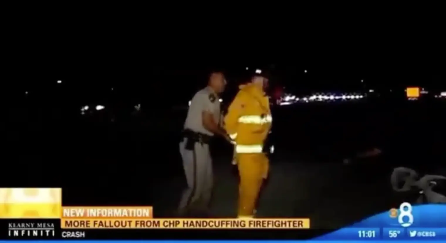The footage shows him being led away in handcuffs. (CBS News 8)