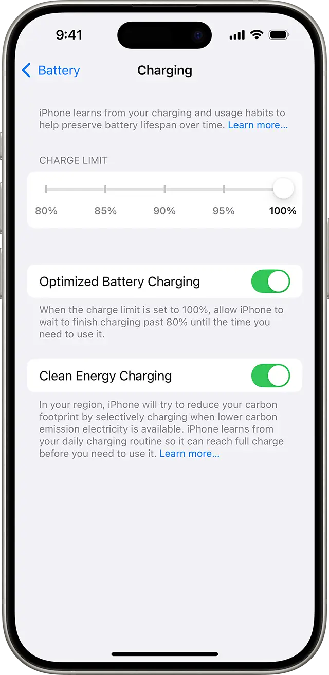 Setting your iPhone's charging limit to 95 percent could help increase your device's lifespan (Apple)