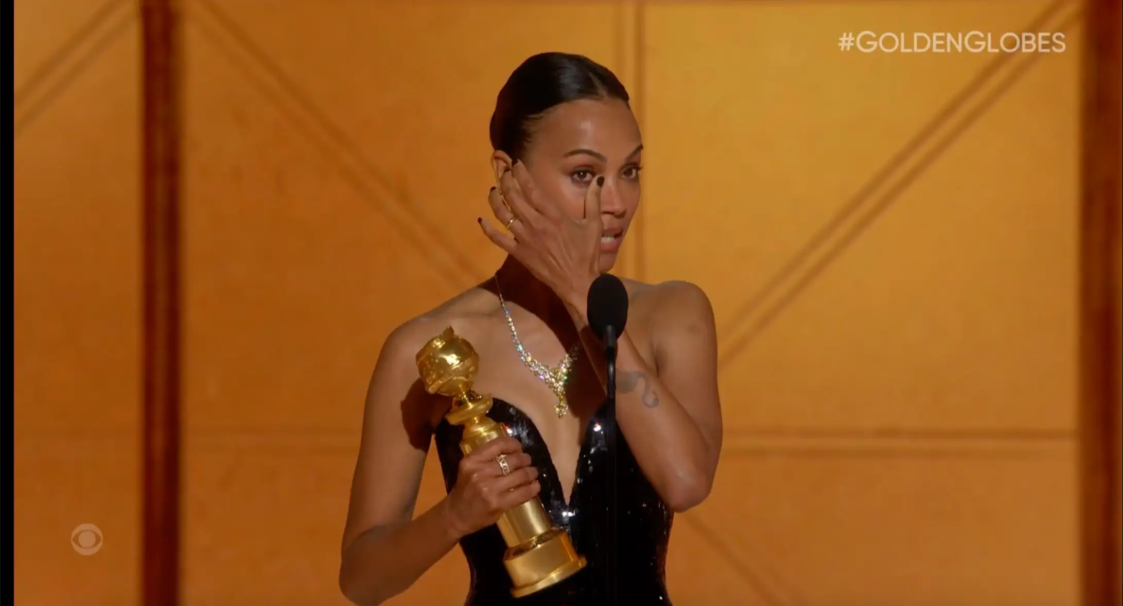 The actress cried as she accepted her first ever Golden Globe (CBS)