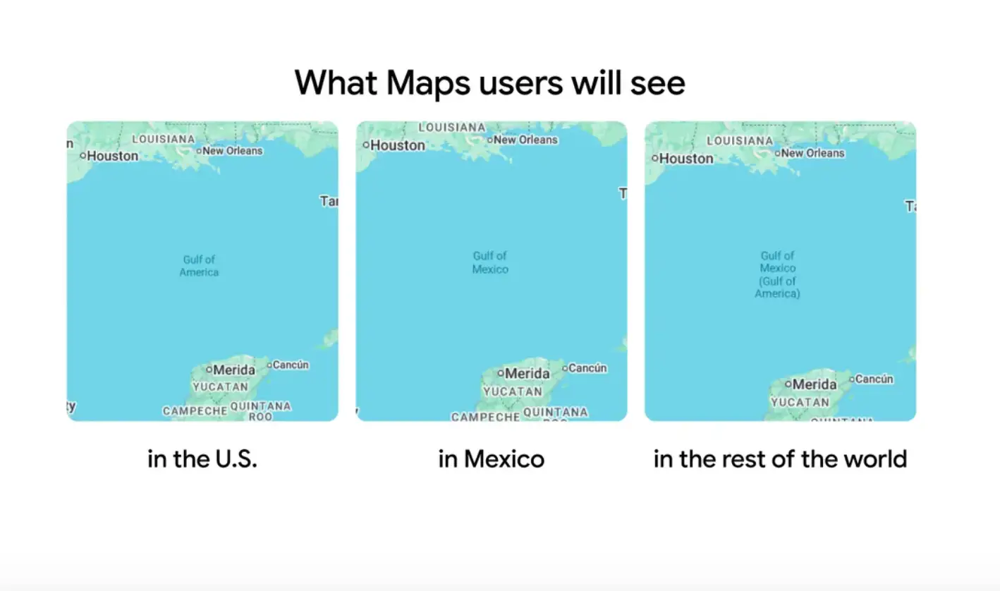 This is what Google has claimed will appear for users searching for the Gulf of Mexico depending on their geographical location (Google)