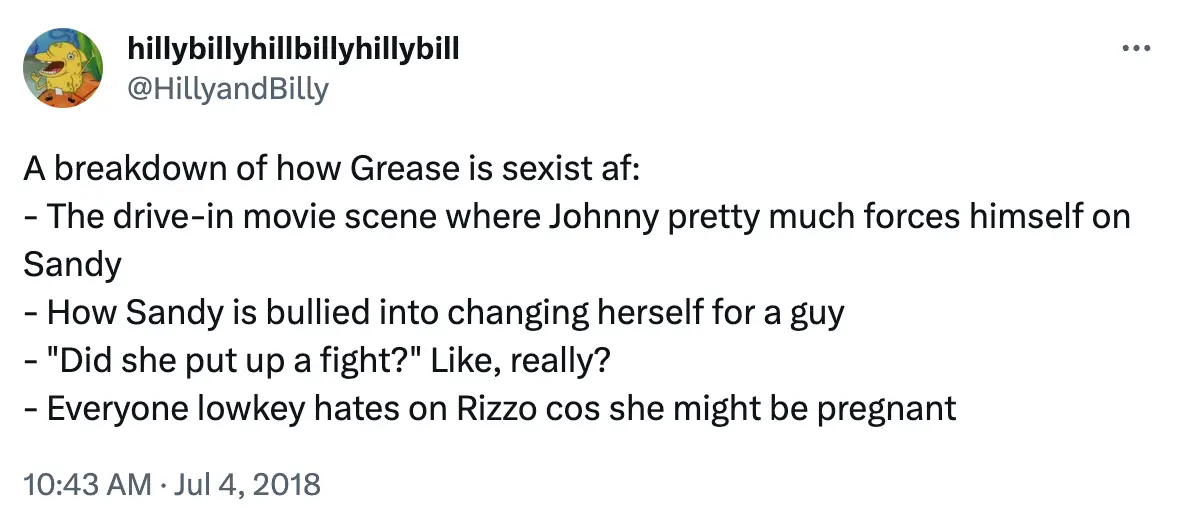 Viewers mapped out a list of reasons as to why they deemed the 1978 classic 'sexist'.