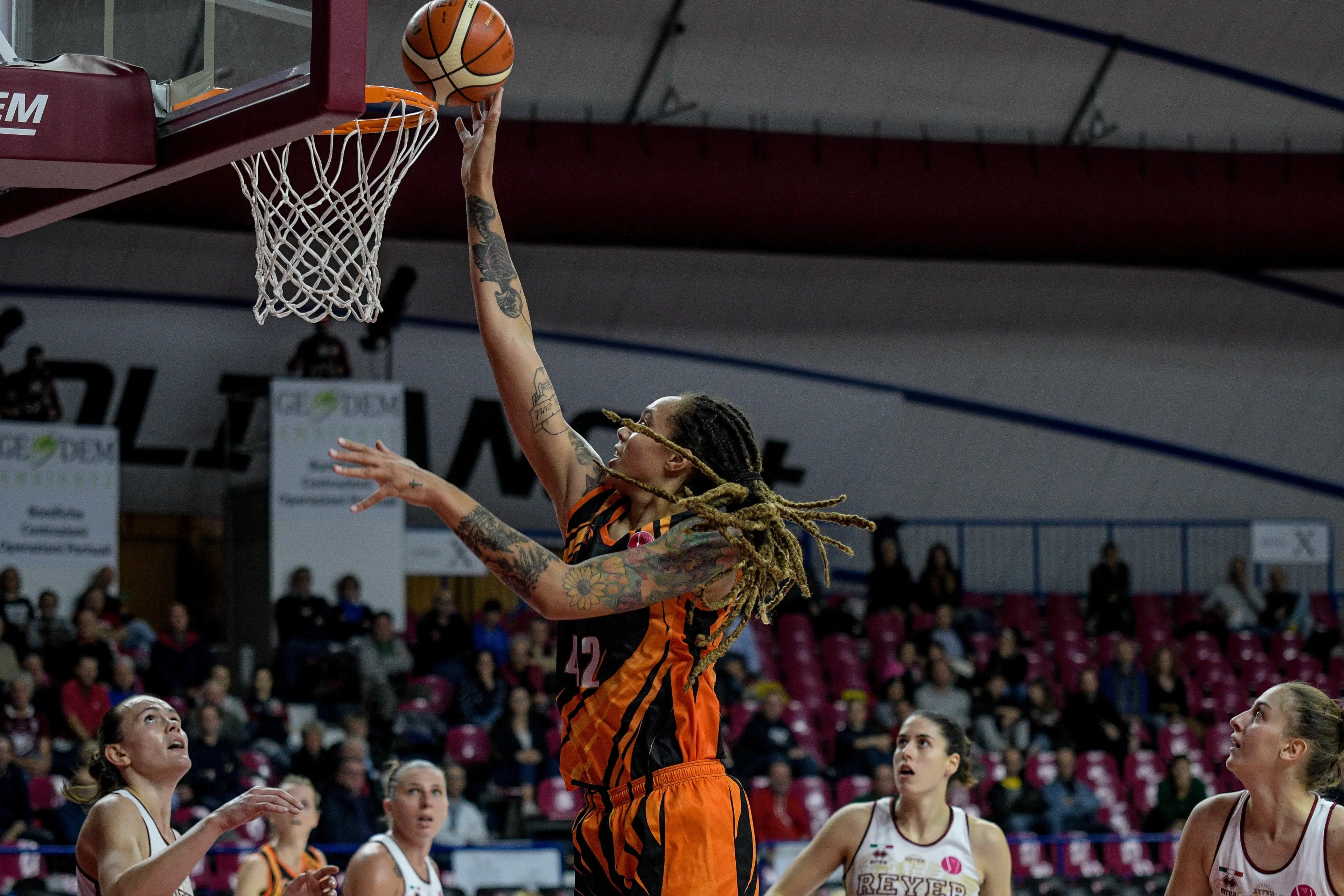 Brittney Griner playing basketball for Russian team UMMC Ekaterinburg.
