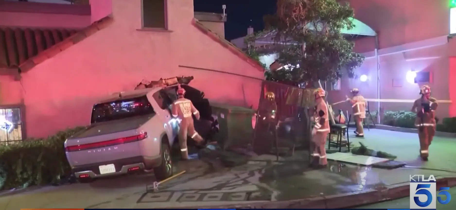 Alan Ruck's car crashed into the side of the pizzeria.